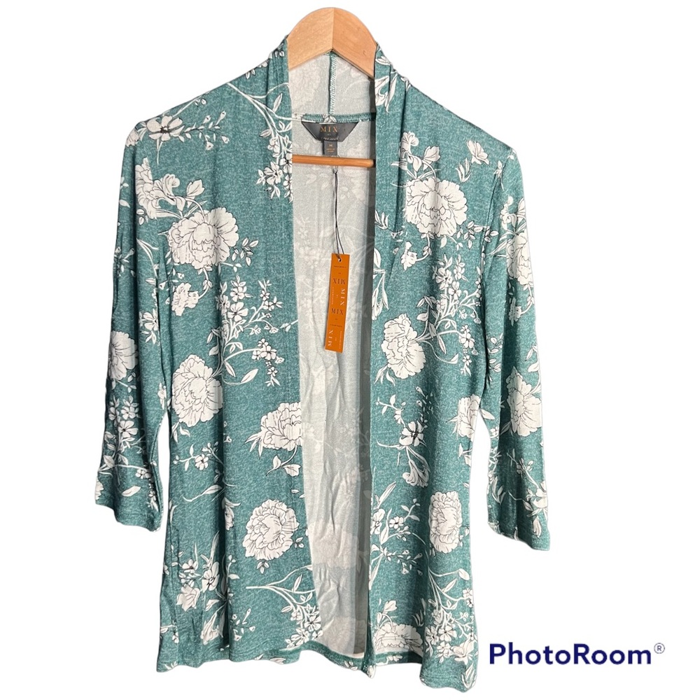 Mix 41 Hawthorn floral 3/4 sleeve floral cardigan small stitch fix green white